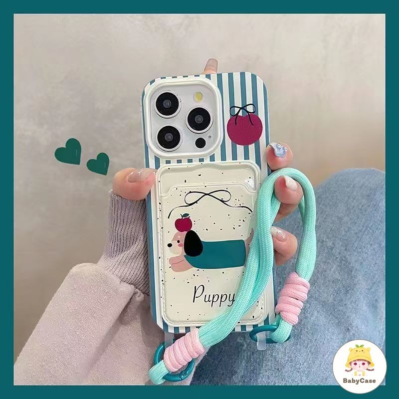 การ์ตูนน่ารักลูกสุนัขแอปเปิ้ลสร้อยข้อมือ เคส iPhone 11 13 15 12 14 Pro Max XR 7Plus X XS Max 7 8 14 15 Plus SE 2020