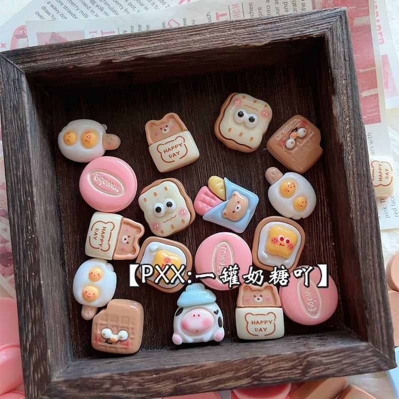 [จุด100] น่ารักสร้างสรรค์ขนมปังปิ้งบิสกิตจำลองอาหารเล่นเรซิ่นอุปกรณ์เสริม DIY กิ๊บติดผมถ้วยน้ำทำด้วยมือ DIY วัสดุตกแต่ง