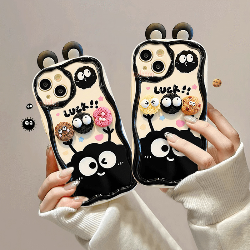 เคส For Samsung Galaxy S24 Ultra S23 FE S21 5G S22 S20 Plus A51 A50 A50S A30S A20S A20 A10S A71 4G A31 A30 A21S M11 A11 A02S A03S Cute 3D black briquettes Fashion Cartoon Cookie Doll Anti-fall Fine hole Soft silicone Phone Case NY 147