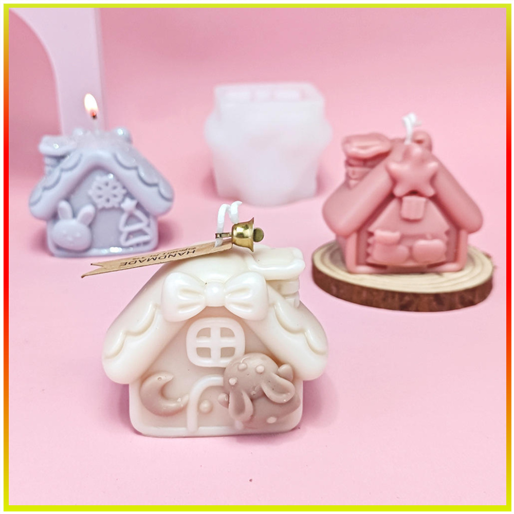 3d Peach Blossom House Aroma เทียนแม่พิมพ์ซิลิโคนกระต่าย House Baking เค้กตกแต่งช็อกโกแลตแม่พิมพ์ DIY แม่พิมพ์ซิลิโคน