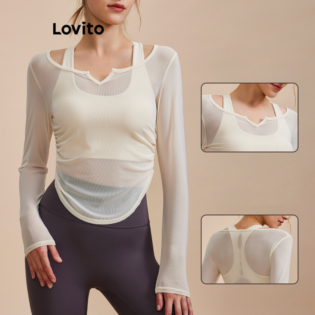 Lovito เสื้อกีฬาผู้หญิง มีสายผูก สีพื้น สไตล์สปอร์ต LNL58108