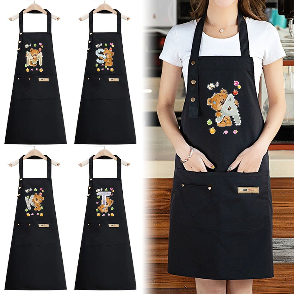 ผ้ากันเปื้อนกันเปื้อนกันน้ำ และน้ำมัน ที่ทนทานในครัวเรือน ที่ยอดเยี่ยมผ้ากันเปื้อนทำสวนสะดวกในการสวมใส่พิมพ์หมี