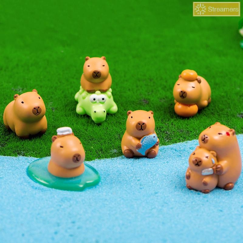 {Streamers} Mini Capybara Ornament Kapibala Crocodile Doll Micro Landscape Decor Dollhouse Miniature Pond Decor Toy ใหม่