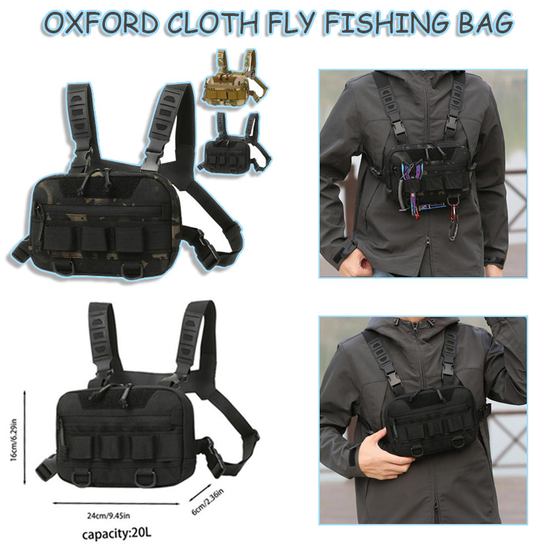 Oxford Cloth Fly Fishing Bag Large Opening Chest Pack with Back Mesh Vest Bag กระเป๋าคาดหน้าอกสำหรับตกปลา