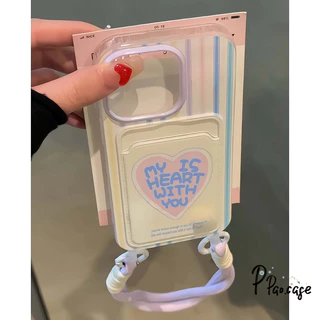 รูปหัวใจภาษาอังกฤษผีสีม่วงกระเป๋าสตางค์แบบมีสายคล้องเข้ากันได้เคสไอโฟน16 11 17 AIR 15 13 12 14 XR Pro Max 7 8 16 Plus SE