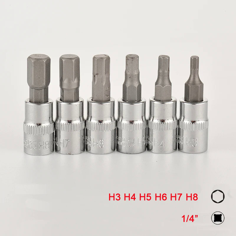 6pcs 1/4 Inch Hex Bit Socket Set  Allen Key Spline Bits H3 H4 H5 H6 H7 H8 Ratchet Socket Wrench Adap