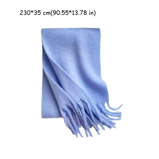 【⚡เวลาจำกัดราคาต่ำ】โบลูโอมิ ผ้าพันคอพู่ยาว,สีทึบ โมแฮร์ ผ้าพันคอแคชเมียร์ฤดูหนาว,อบอุ่นนุ่มหนาผ้าคลุมไหล่ห่อผู้หญิง