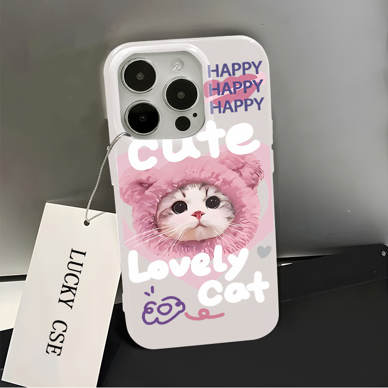 Aesthetic น่ารักแมวน่ารักสําหรับ IPhone 11 12 13 14 15 16 Pro Max 7 8 Plus XR XS X Soft TPU ซิลิโคนสีดําฝาครอบโทรศัพท์ปลอก