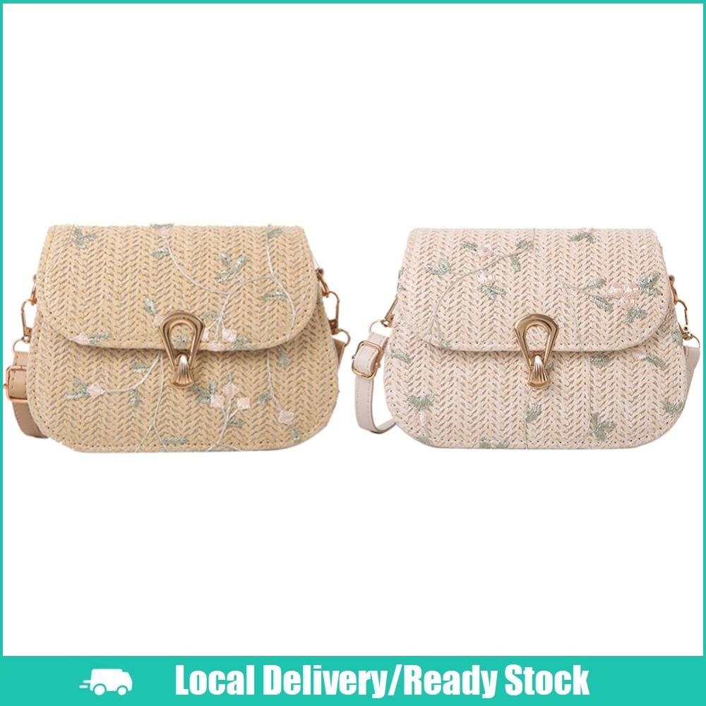 [จัดส่งในพื้นที่] ฤดูร้อนลูกไม้ดอกไม้กระเป๋าสะพายข้างฟางชายหาด ผู้สื่อสาร ทอกระเป๋าถือ ออสเตรเลีย