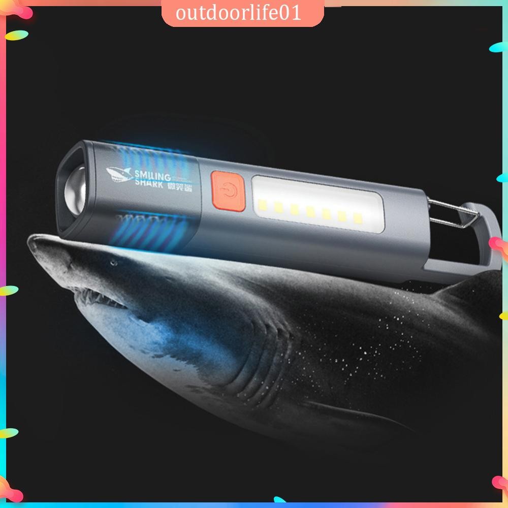 Smiling SHARK ใหม่ ไฟฉาย LED ไฟฉายอเนกประสงค์ ขนาดเล็ก สว่างมาก ชาร์จไฟได้ กันน้ํา ไฟฉาย LED