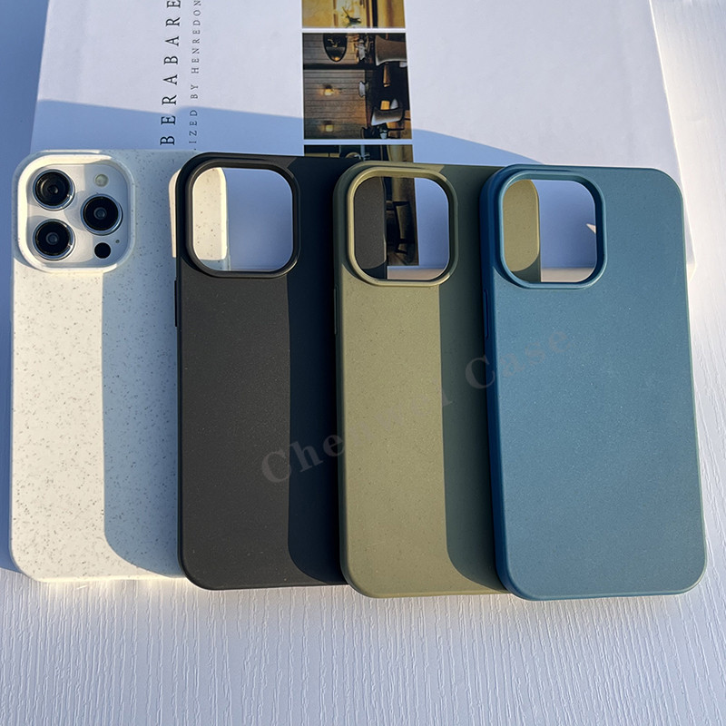 เป็นมิตรกับสิ่งแวดล้อมฟางข้าวสาลีวัสดุ Matte TPU กรณีนุ่มสําหรับ iPhone 16 16Pro 16Promax 15 15Pro 15Promax 14 14Pro 14Promax 13Pro 13Promax 12 11 X Xr XM สีดําสีขาว