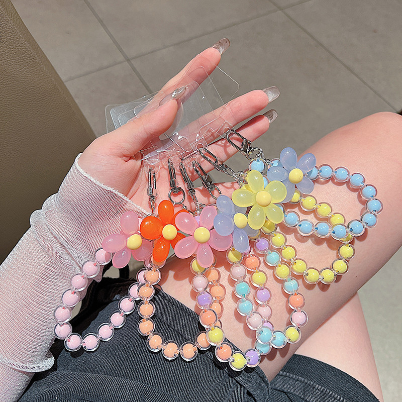 ดอกไม้สีโทรศัพท์มือถือเชือกเส้นเล็กสายรัดข้อมือผู้หญิงมือถือโซ่สั้นป้องกันการสูญหายกรณีโทรศัพท์มือถือเชือกเส้นเล็กน่ารักจี้กุ