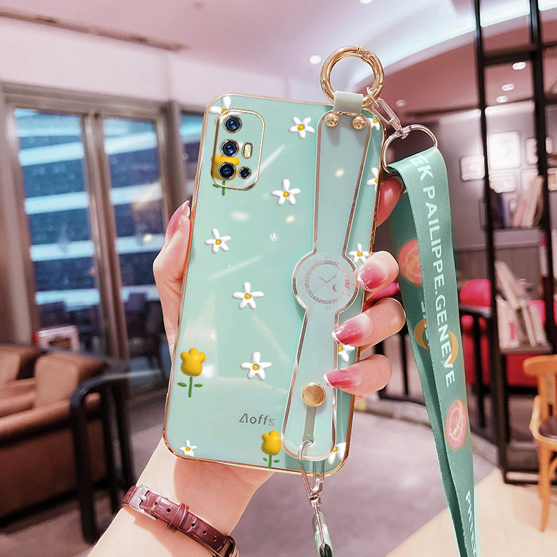 มินิดอกไม้เคสโทรศัพท์สําหรับ Vivo V17 V19 Neo V15 Pro ปลอกสายรัดข้อมือวงเล็บ Anti Drop Case พร้อมเชือกสายยาว