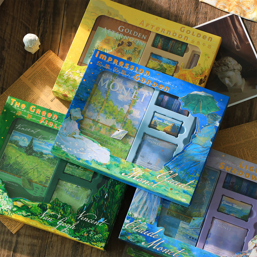 Classic Monet Van Gogh Oil Painting Series Handbook Gift Box Set รุ่นอัพเกรด Creative Retro Notebook Gift