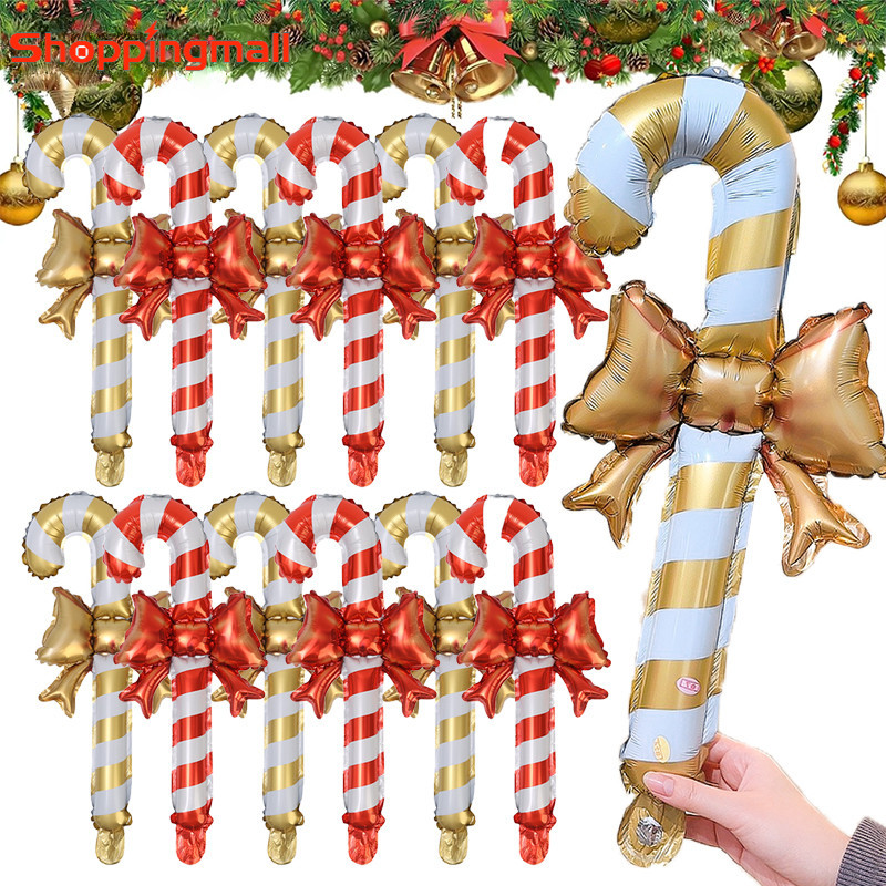 3/6/9 ชิ้นประณีตคริสต์มาส Bow Cane บอลลูน - สีแดงลาย Bowknot Xmas Party ฉากเครื่องประดับ - Joyful Inflatable Airballoon