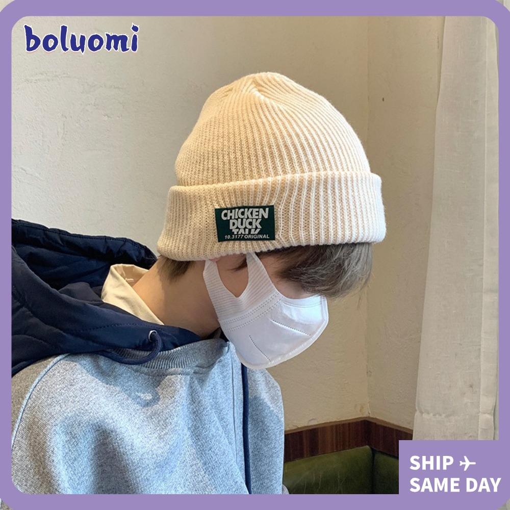 หมวกป้องกันหู โบลูโอมิ,หมวกถักสไตล์อเมริกันสตรีทที่อบอุ่น,หมวกไหมพรมคุณภาพสูง