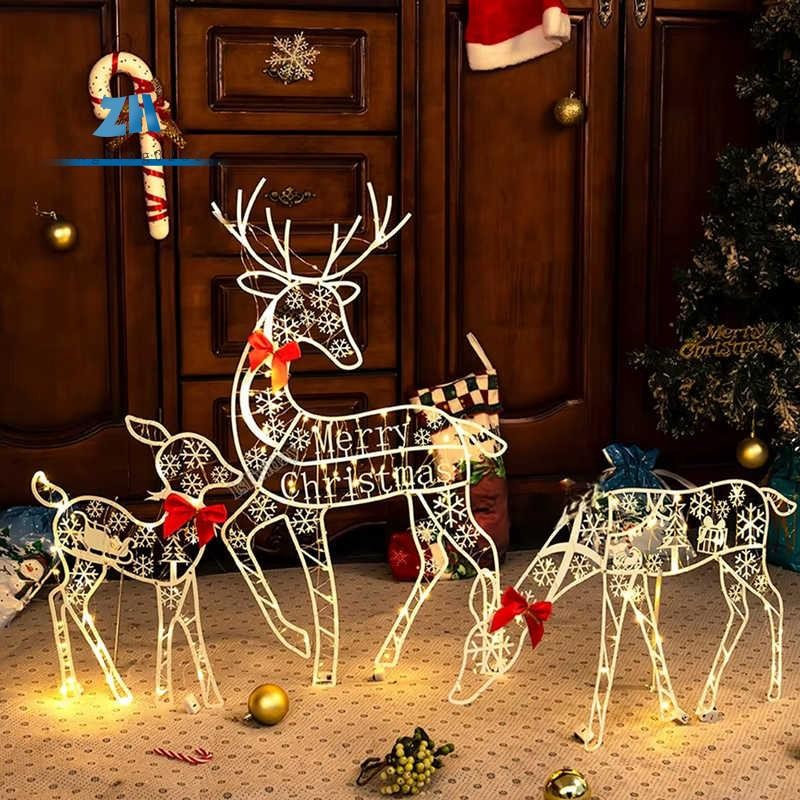 3pcs Handmade เหล็ก ArtElk กวางคริสต์มาสตกแต่งสวน & ไฟ LED เรืองแสง Glitter Reindeer Xmas บ้านกลางแจ้ง Yard Decor