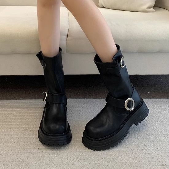 รองเท้าบูทมาร์ติน รองเท้าส้นสูง Martin Boots เวอร์ชั่นเกาหลีสไตล์ใหม่ Warm Slip-On