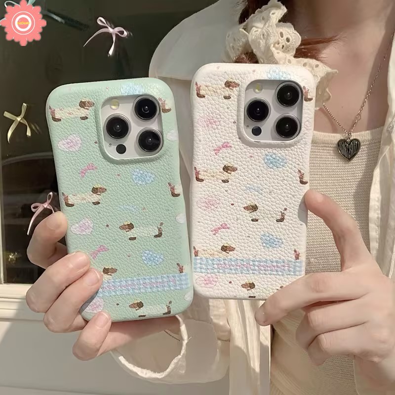 Art Graffiti น่ารัก Dachshund Love Heart Bow Knot สําหรับ IPhone 16 15 11 14 12 13 Pro Max 16 14 15 Plus 16Pro 15Pro คู่หรูหราหนังผิวรู้สึกนุ่มกรณี