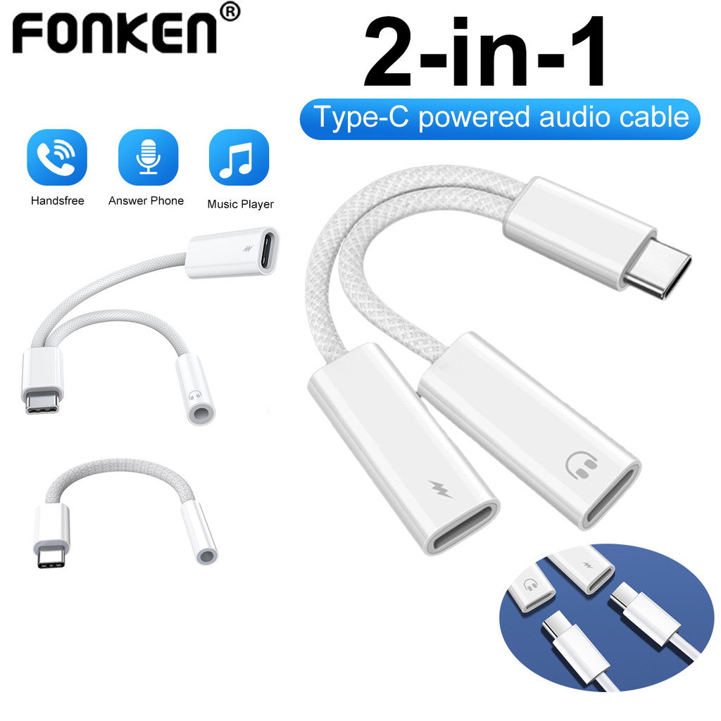 Fonken 2 in 1 Type-C PD60W อะแดปเตอร์เสียงชาร์จ Type C/iOS/3.5 มม.ตัวแปลงหูฟัง