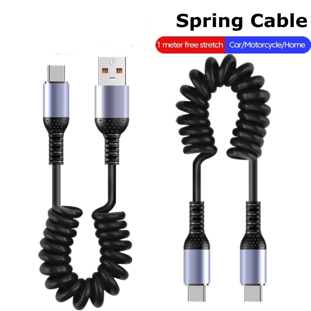 0.25m-1m ฤดูใบไม้ผลิสาย USB Type C ถึง Type C 6A Fast Charge ข้อมูลสําหรับ Android PD27W Type-C Power Bank รถสายไฟ