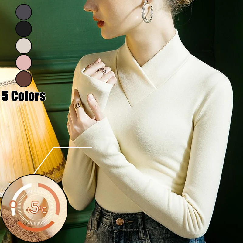 [5 สี] ส-3เอ็กแอล ผู้หญิงฤดูใบไม้ร่วง/ฤดูหนาวสไตล์แขนยาวครึ่งคอเต่าข้ามปกอบอุ่น จุดต่ําสุด เสื้อยืดกลางแจ้งธรรมดาความร้อนเสื้อสีชมพู/สีดํา/สีเทาเข้ม/กาแฟ/แอปริคอท