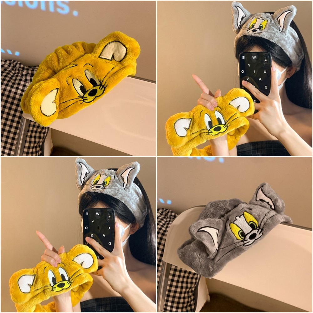 Tom and Jerry Cute Face Wash Headband Plush Facial Mask Makeup Hairband