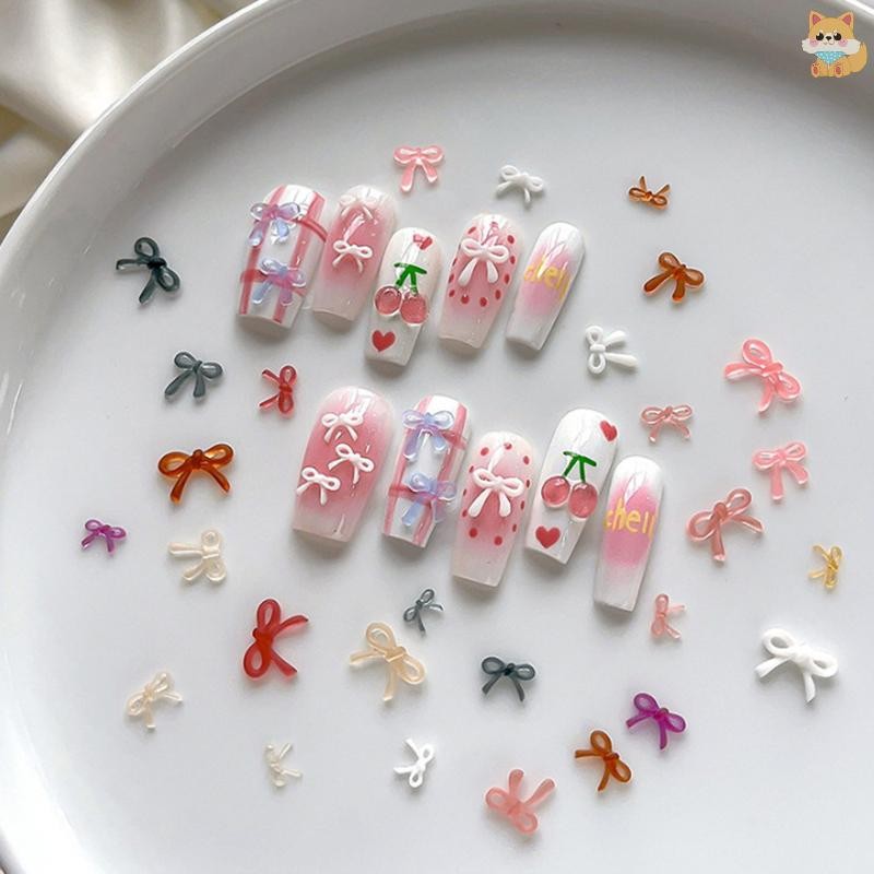 [VI] 50 ชิ้นเรซิ่นโบว์เล็บ Charm จํานวนมากขนาดผสม 3D ริบบิ้น Bowkont Mini Kawaii เล็บเครื่องมือ DIY เล็บน่ารักตกแต่ง TH