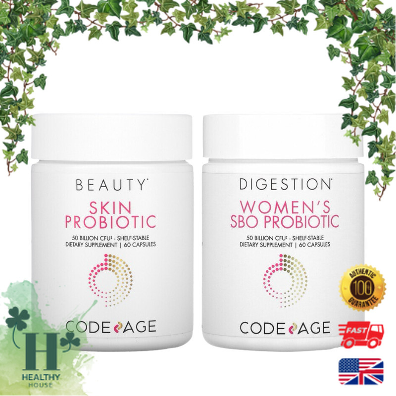 Codeage Digestion Women's SBO Probiotic & Skin Probiotic Shelf-Stable 50 Billion CFU 60 Capsules