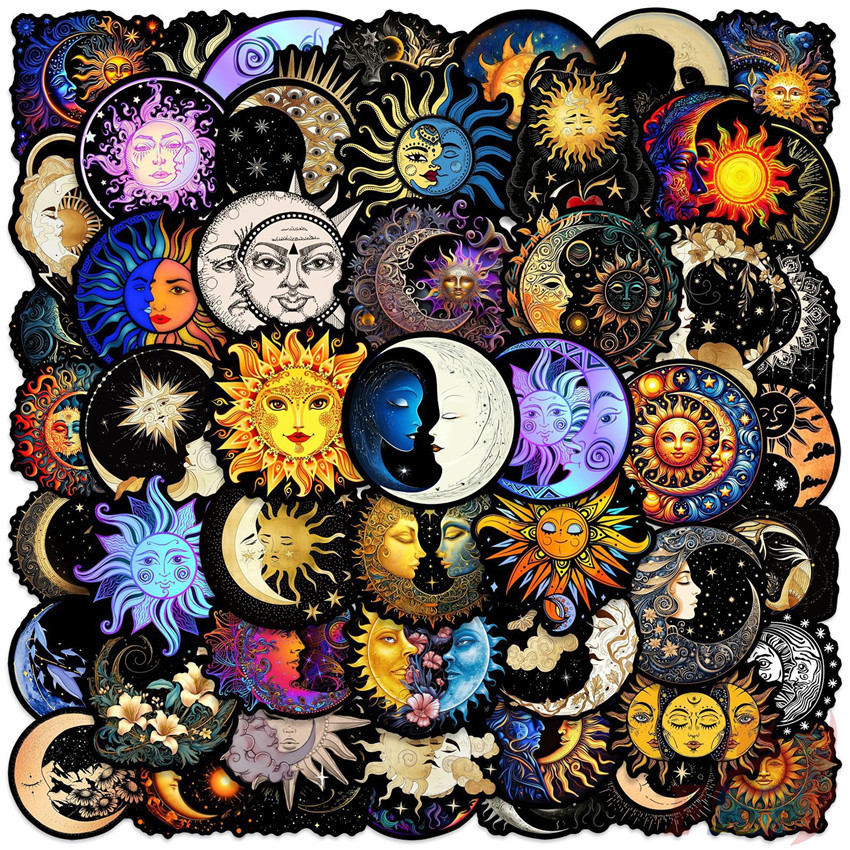 ❉ Moon & Sun Series 01 สติ๊กเกอร์ศิลปะสีดํา ❉ 50 ชิ้น/เซ็ตแฟชั่น DIY สติ๊กเกอร์กันน้ํา Doodle สติ๊กเกอร์