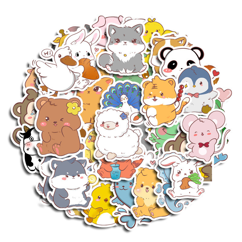 50 ชิ้นน่ารักการ์ตูนผสมสัตว์ Graffiti สติกเกอร์สําหรับจักรยานบัญชีมือกล่องดินสอ Decals LanLanStickersWorld