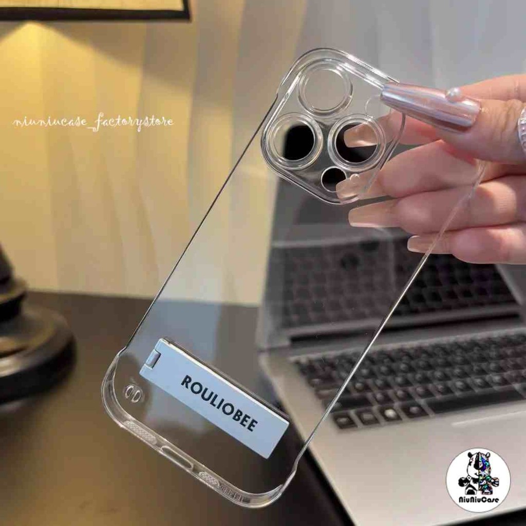 บางใสไร้ขอบสำหรับ For iPhone 16ProMax กรณีโทรศัพท์ iPhone 11 12 13 14 15 16 Pro Max 14P 15P ผู้ถือโลหะ กรณีป้องกันการตก