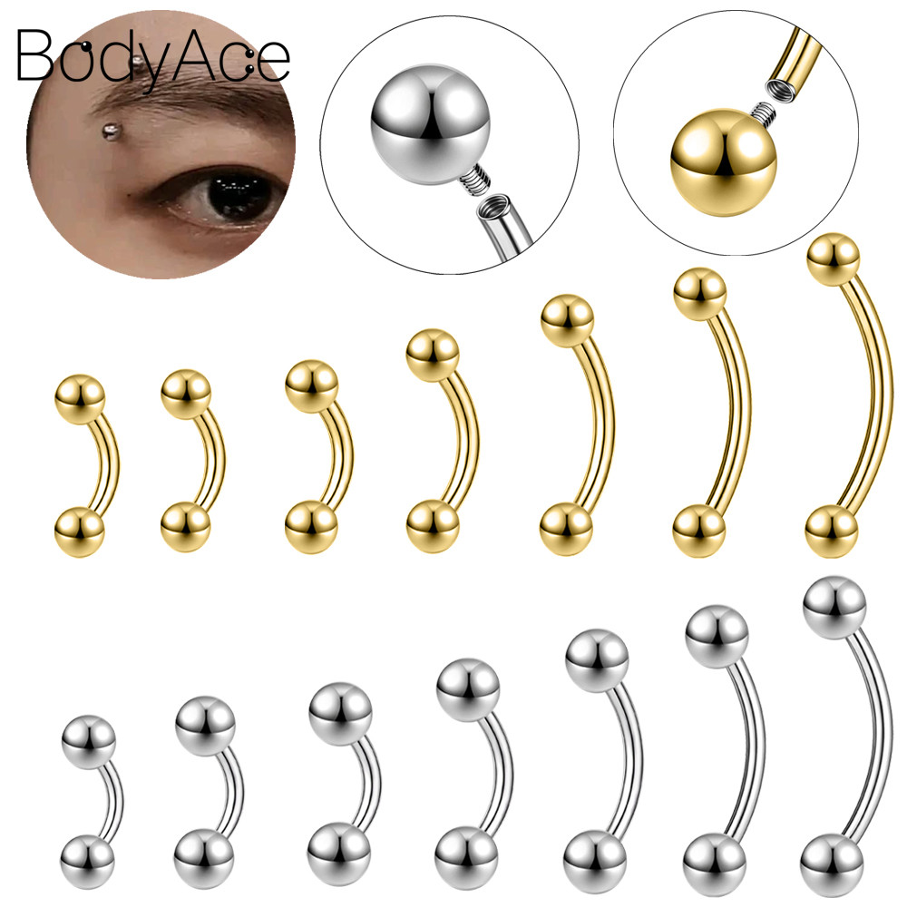 Bodyace 1 ชิ้นแหวนคิ้วสแตนเลส 14G เจาะคิ้วด้ายภายใน Central Eyebrow แหวน Bend Rod แหวนคิ้วแนวนอน