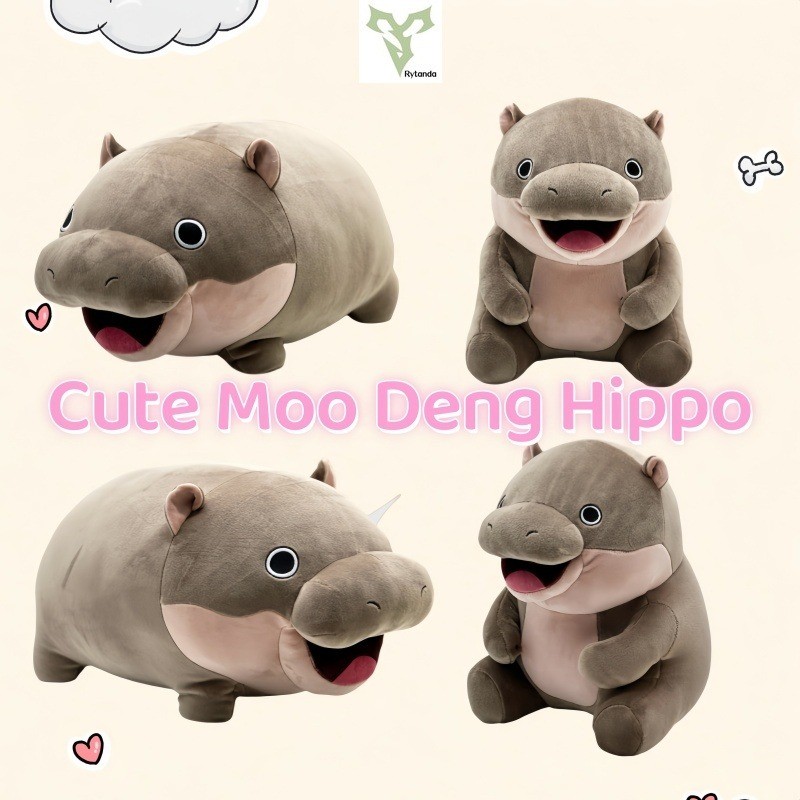 Moo Deng ของเล่นตุ๊กตา น่ารักกํ หมูเด้ง ตุ๊กตาตุ๊กตา สนุกห Moo Deng Pygmy Hippo ยัดไส้ของเล่นนุ่มเด็กผ่อนคลายของเล่นตกแต่งห้องนอนเด็กของขวัญวันเกิดของขวัญคริสต์มาสปลาค็อด