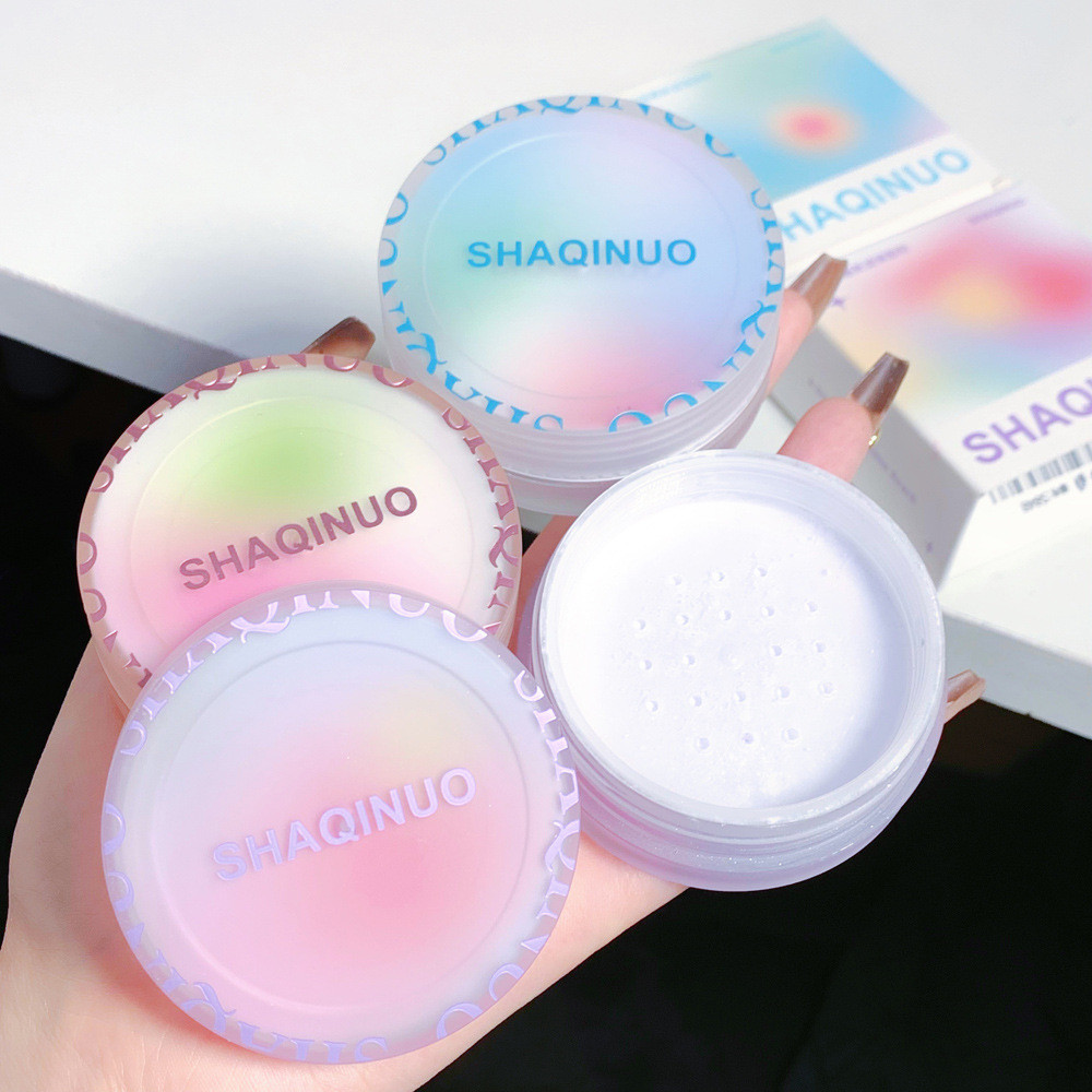 Shaqinuo Fixing Makeup Loose Powder แป้งฝุ่นสีม่วงสีฟ้าติดทนนานควบคุมความมันกันน้ํา Non-Take @