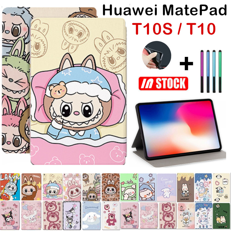 สําหรับ Huawei MatePad T10S T10 AGS3-L09/AGS3-W09 AGR-L09 AGR-W09 สมาร์ท Standoko LABUBU Kuromi สตรอเบอร์รี่หมี ZIMOMO เด็กน่ารักการ์ตูนหนังกันกระแทก