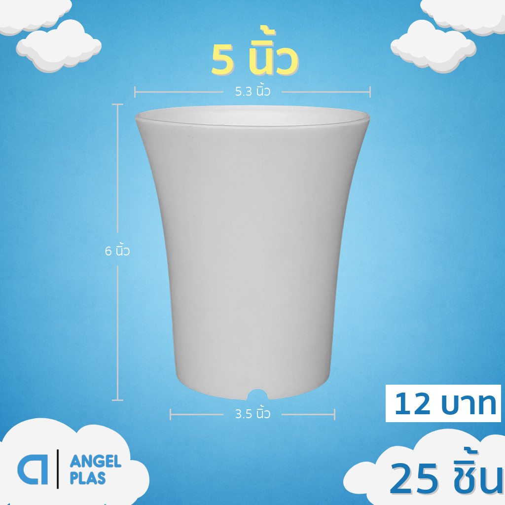 กระถาง กระถางแคคตัส กระถางปากแตร 5 นิ้ว สีขาว 25 ใบ ชิ้น อัน