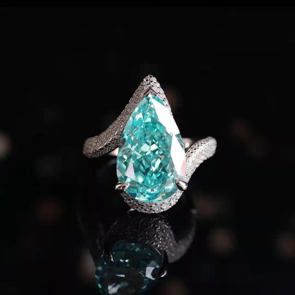 แหวน Paraiba จริงสไตล์ใหม่ Big กะรัต Water Drop Pear Shape