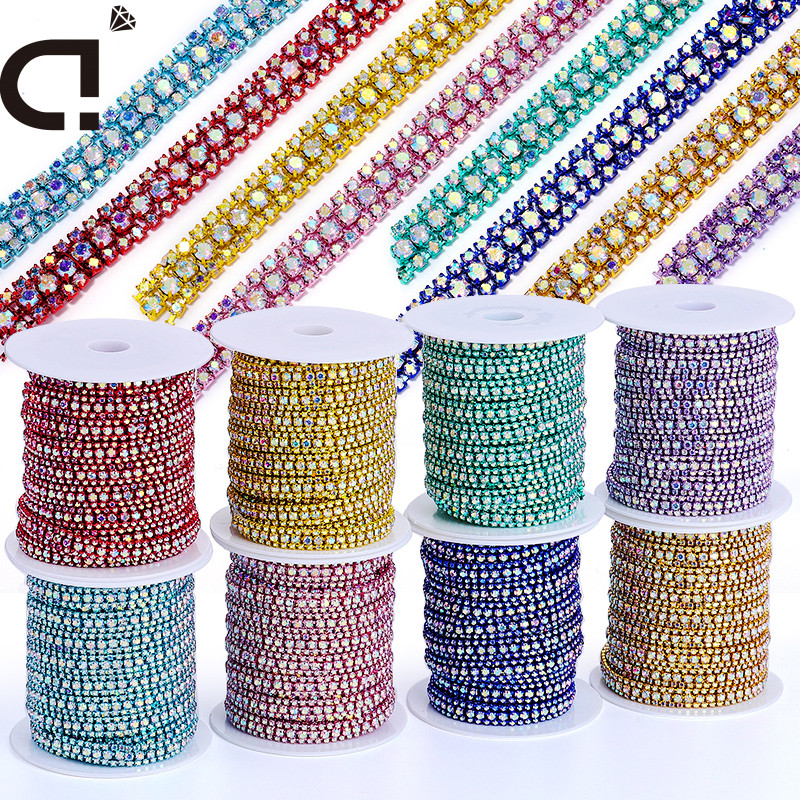 5 Yards Glitter Rhinestone Trim 3 แถว โลหะ สำหรับ DIY ชุดแต่งงานและเสื้อผ้า Appliques
