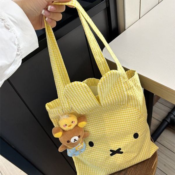[LY] ins สไตล์น่ารักกระต่ายหูผ้าใบกระเป๋าหนึ่งไหล่ความจุขนาดใหญ่ Tote กระเป๋าช้อปปิ้งกระเป๋าลําลอง