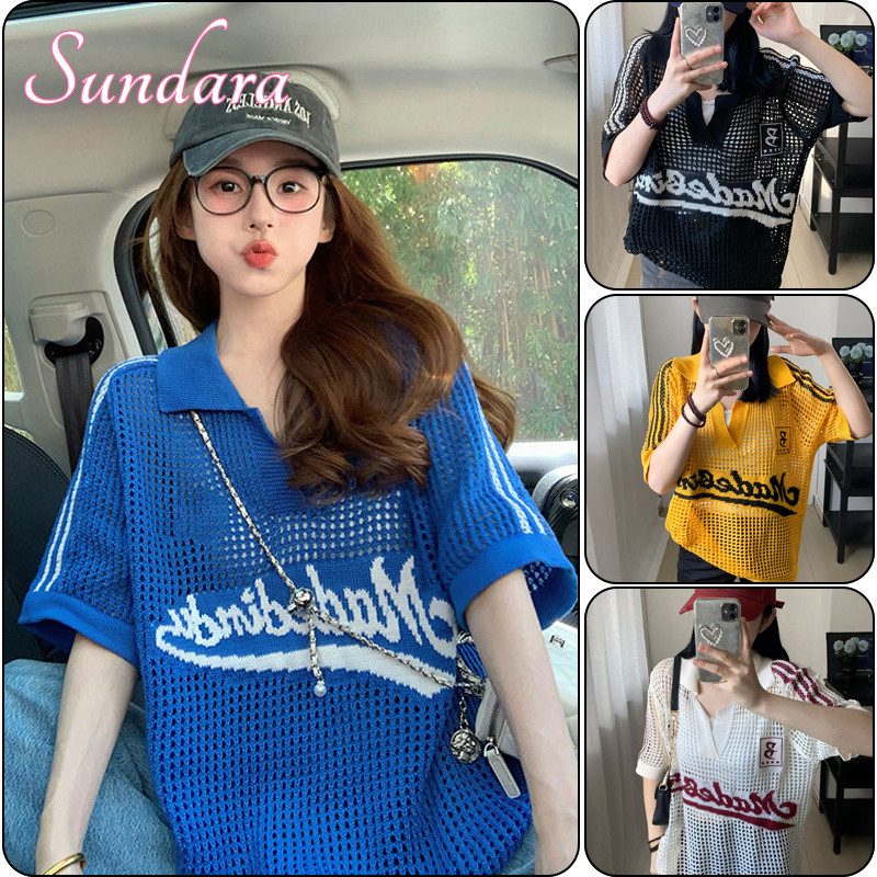 เสื้อโปโลสไตล์อเมริกัน แขน Raglan สำหรับฤดูร้อน ทรงย้อนยุค College style ใส่สบาย