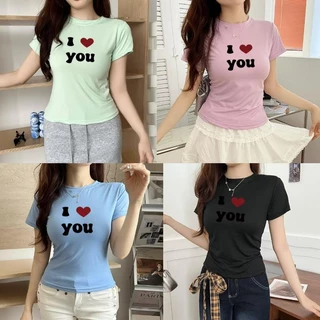 G01-04 เสื้อยืดสีดำ แขนสั้นพิมพ์ลายI LOVE YOU สุดน่ารัก แนวเกาหลี หลายไซส์ ผ้านิ่มสวมใส่สบาย ใส่ได้ทุกโอกาส ราคาถูก