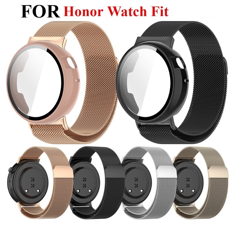 สายนาฬิกา Milanese ระบายอากาศได้พร้อมเคส PC สําหรับอุปกรณ์เสริมสายนาฬิกา Honor Watch Fit