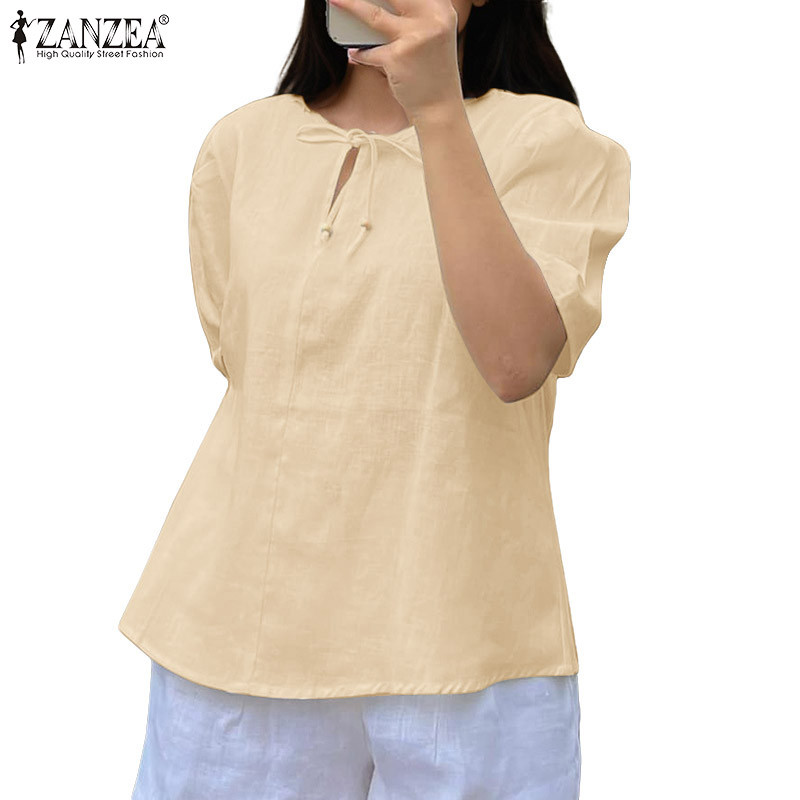 ZANZEA ซานเซีย สำหรับผู้หญิง สไตล์เกาหลี กระโปรงสั้น พัฟแขนกลวง สายรัดเสื้อ