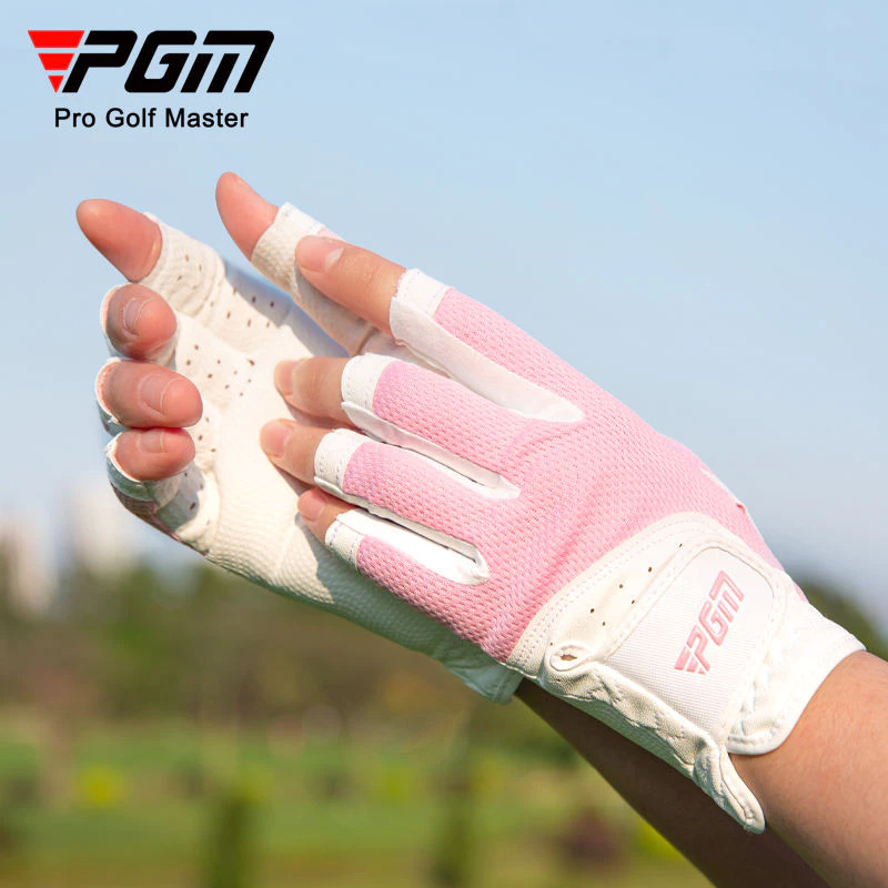 [11GOLF] ถุงมือกอล์ฟสำหรับผู้หญิง PGM แบบเปิดนิ้ว 1 คู่ (ST032) Golf Gloves PGM For Women สีฟ้า/สีเทา/สีชมพู/สีขาว