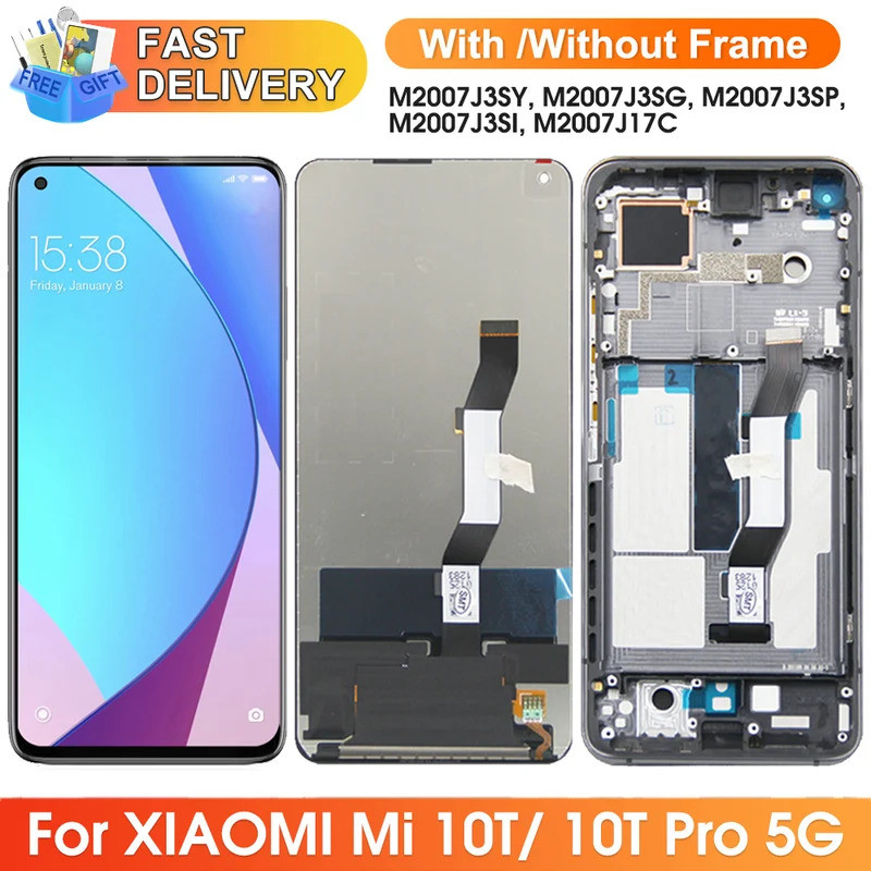 6.67 "จอแสดงผลสําหรับXiaomi Mi 10T Pro 5G M2007J3SG M2007J3SPจอแสดงผลLcdหน้าจอสัมผัสพร้อมกรอบสําหรับ
