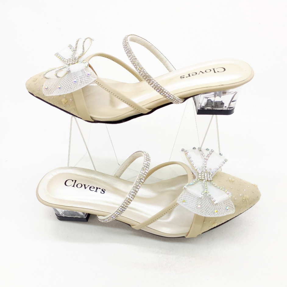 DELI STORE Clovers Shoes 202 รองเท้าแตะเด็กผู้หญิง Brukat Glass Heels 3 Cm (CL - 202)