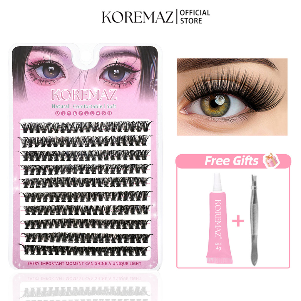 Gift กาวแหนบKOREMAZ 10 แถว DIY Eyelash 200 Clusters C/D Curl 8-16 มม.ผสม 20D 30D 40D 50D 60D 80D 100D Lashes Extension ชุดเครื่องมือแต่งหน้า