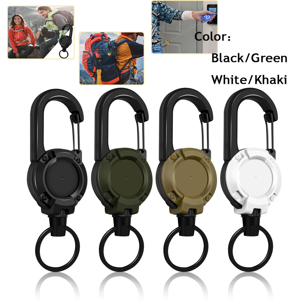 Retractable Carabiner Keychain with Steel Wire Rope - Heavy Duty & Scalable Key Rings for Outdoor Use