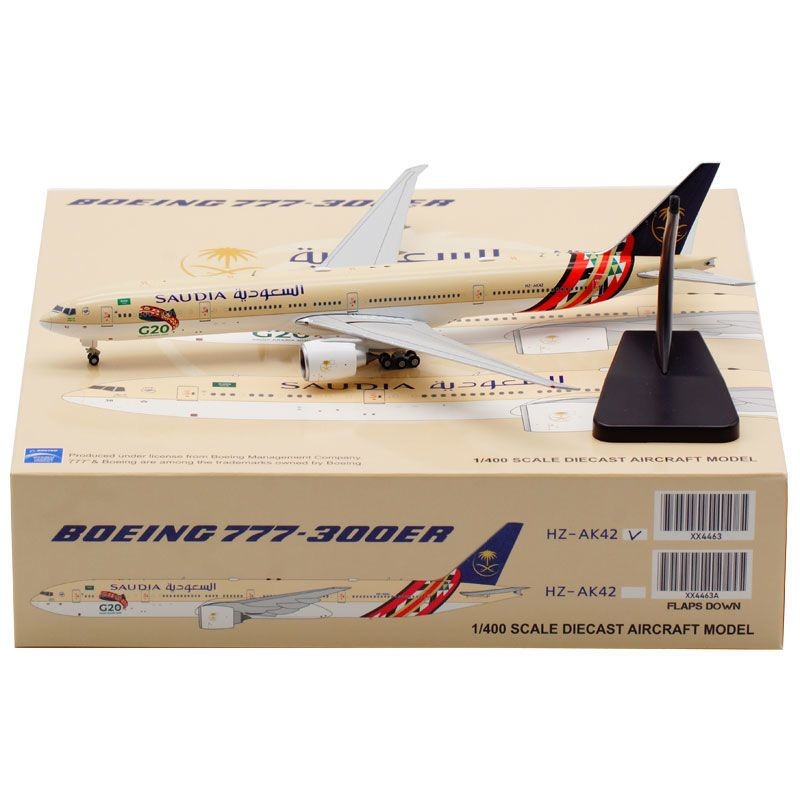คอลเลกชันสําหรับผู้ใหญ่ 1: 400 Saudi Airlines B777-300ER HZ-AK42 Alloy Passenger Aircraft Model Stan